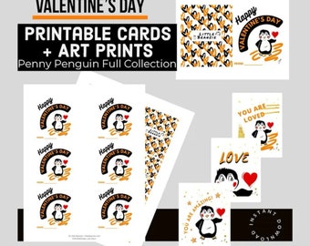 Printable Valentine’s Day Classroom Bundle - Penguin Cards + Art Prints