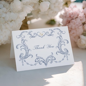 Elegante plantilla barroca de agradecimiento (Corjl), tarjeta de agradecimiento plegable con monograma editable, descarga digital, nota personalizada 277