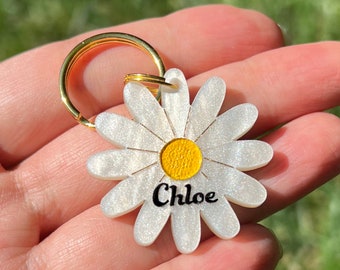 Daisy Acrylic Pet ID Tag for Dogs and Cats, Personalized Pet ID Tag, Customizable Pet Identification, Floral Dog Tag, Cute Cat Collar Tag