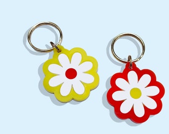 Personalized Daisy Dog ID Tag, Custom Pet Name Tag, Floral Dog Collar Charm