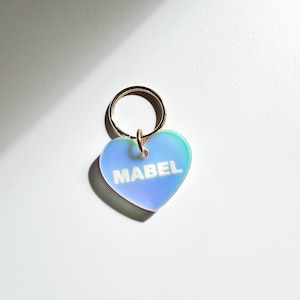 Iridescent Heart Pet ID Tag: Custom Engraved Dog Cat Collar Tag
