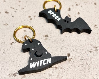 Personalized Witch and Bat Dog Tag: Custom Engraved Pet ID