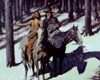 Indian Scouts in the Moonlight by Frederic Remington Giclee Art Print as Rolled, Stretched or Framed Canvas, Rolled or Framed Art Print