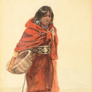 Indian Girl by Charles M Russell Western Giclee Art Print as Rolled, Stretched or Framed Canvas, Rolled Paper Art Print + Free Shipping