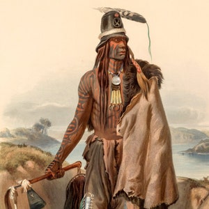 A Minatarre Indian Chief by Karl Bodmer available as Stretched Gallery Wrap Canvas, Framed Canvas or Framed Art Print + Free Shipping