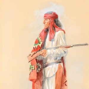 Apache Warrior 1907 by Charles M Russell Western Giclee Art Print as Rolled, Stretched or Framed Canvas, Rolled Paper Print + Free Shipping