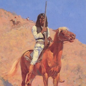 Indian on Horseback by Frederic Remington Western Giclee Art Print as Rolled, Stretched or Framed Canvas, Rolled Paper Print + Free Shipping
