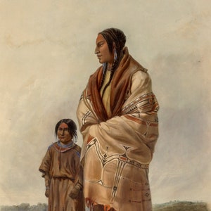Dacota woman and Assiniboin girl by Karl Bodmer available as Stretched Gallery Wrap Canvas, Framed Canvas or Framed Art Print Free Shipping