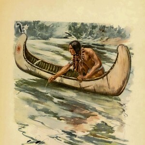 Indian canoe from The Song of Hiawatha 1906 as Rolled, Stretched or Framed Canvas or Rolled or Framed Art Print + Free Shipping