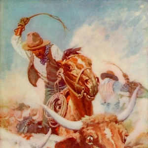 Cutting Out by N.C. Wyeth Western Giclee Art Print as Rolled, Stretched or Framed Canvas, Rolled Paper Art Prints + Free Shipping