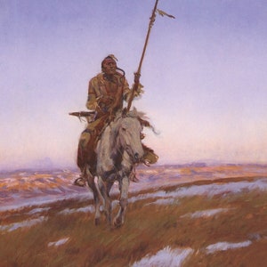 A Cree Indian by Charles M Russell Western Giclee Art Print as Rolled, Stretched or Framed Canvas, Rolled Paper Art Print + Free Shipping