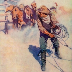 A Day with the Round Up by N.C. Wyeth Western Giclee Art Print as Rolled, Stretched or Framed Canvas, Rolled Paper Art Prints Free Shipping