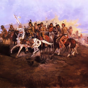 The War Party by Charles M Russell Western Giclee Art Print as Rolled, Stretched or Framed Canvas, Rolled Paper Art Print + Free Shipping