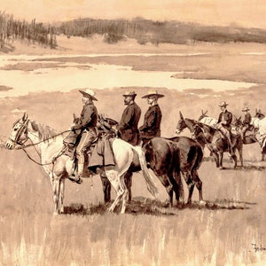 Burgess Finding a Ford by Frederic Remington Giclee Art Print as Rolled, Stretched or Framed Canvas, Rolled Paper Art Prints + Free Shipping