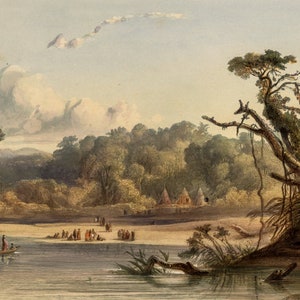 Punca Indians encamped on the banks of the Missouri by Karl Bodmer as Stretched Gallery Wrap Canvas, Framed Canvas or Framed Art Print