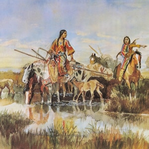 Indian Women with Travois by Charles Marion Russell Giclee Print as Rolled, Stretched or Framed Canvas, Rolled Paper Prints + Free Shipping