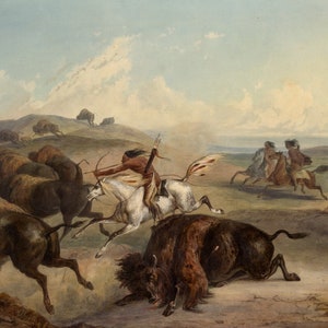 Indians hunting the bison by Karl Bodmer available as Stretched Gallery Wrap Canvas, Framed Canvas or Framed Art Print + Free Shipping