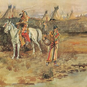 At the Spring by Charles Marion Russell Western Giclee Art Print as Rolled, Stretched or Framed Canvas, Rolled Paper Print + Free Shipping