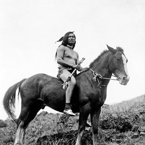 The Old-Time Warrior Nez Perce by Edward Curtis Giclee Art Print as Rolled, Stretched or Framed Canvas, Rolled or Framed Print Ships Free