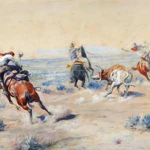 A Loose Cinch by Charles M Russell Western Giclee Art Print as Rolled, Stretched or Framed Canvas, Rolled Paper Paper Print + Free Shipping