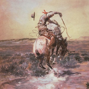Charles M Russell A Slick Rider Western Cowboy Giclee Art Print as Rolled, Stretched or Framed Canvas, Rolled Paper Prints + Free Shipping