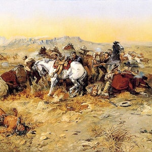 A Desperate Stand by Charles Marion Russell Western Giclee Print as Rolled, Stretched or Framed Canvas, Rolled Paper Print + Free Shipping