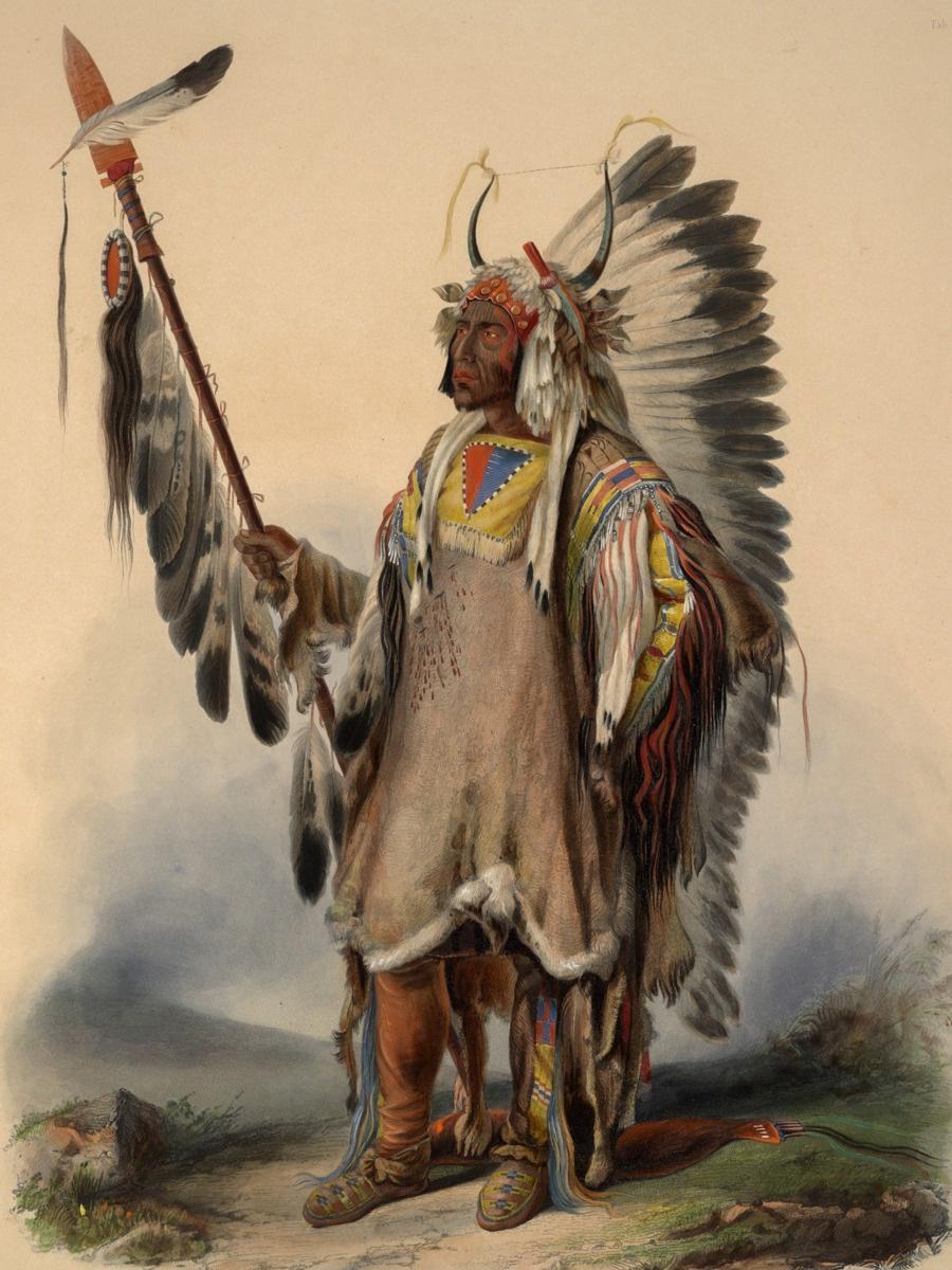 Karl Bodmer - A Mandan Indian Chief - Print as Rolled, Stretched