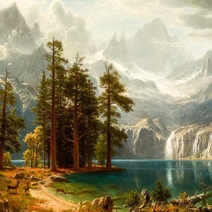 Sierra Nevada, California by Albert Bierstadt Giclee Art Print as Rolled, Stretched or Framed Canvas, Rolled or Framed Art Print Ships Free