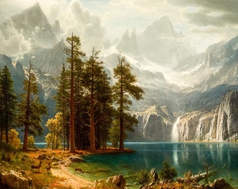 Sierra Nevada, California by Albert Bierstadt Giclee Art Print as Rolled, Stretched or Framed Canvas or Rolled Paper Art Prints + Ships Free
