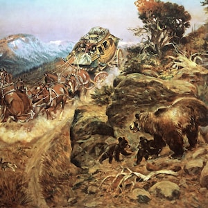 Bruin Not Bunny Turned the Leaders by Charles M Russell Giclee Print as Rolled, Stretched, Framed Canvas, Rolled Paper Print + Free Shipping