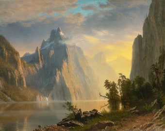 Lake in the Sierra Nevada by Albert Bierstadt Giclee Art Print as Rolled, Stretched or Framed Canvas or Rolled Paper Prints + Free Shipping