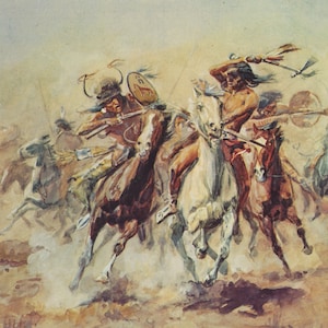 Sioux and Blackfeet Meet by Charles M Russell Western Giclee Print as Rolled, Stretched or Framed Canvas, Rolled Paper Print + Free Shipping