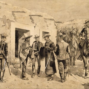 US Cavalry Hunting Garza men on the Rio Grande by Frederic Remington as Rolled, Stretched or Framed Canvas, Rolled Paper Prints + Ships Free