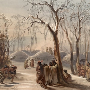 Winter village of the Minatarres Indians by Karl Bodmer available as Stretched Canvas, Framed Canvas or Framed Art Print + Ships Free