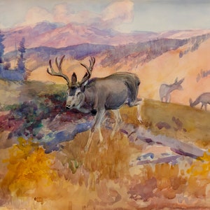 Black Tail Deer by Charles M Russell Western Giclee Art Print as Rolled, Stretched or Framed Canvas, Rolled Paper Art Print + Free Shipping