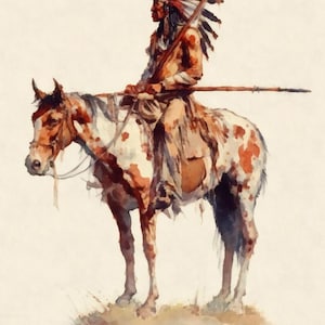 Watercolor Brave on Horseback I by Buck Rawlins Western Giclee Art Print as Canvas or Paper Ships Free