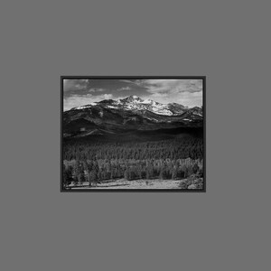 Ansel Adams - Trees in Foreground, Snow Covered Mountain in Background, in Rocky Mountain National Park, Colorado - Paper or Canvas