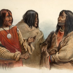 Chiefs of the Blood indians the Piekann indians and Koutani indian by Karl Bodmer as Stretched Gallery Wrap Canvas, Framed Canvas Ships Free