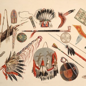 Indian utensils and arms by Karl Bodmer available as Stretched Gallery Wrap Canvas, Framed Canvas or Framed Art Print + Free Shipping