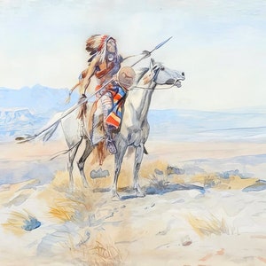 Indian on Horseback 1899 by Charles M Russell Giclee Art Print as Rolled, Stretched or Framed Canvas, Rolled Art Prints + Free Shipping