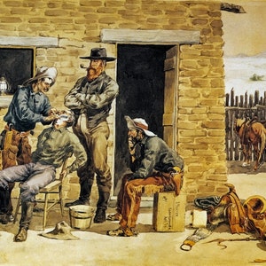 Sunday Morning Toilet On The Ranch by Frederic Remington Giclee Art Print as Rolled, Stretched or Framed Canvas, Rolled Paper Art Prints
