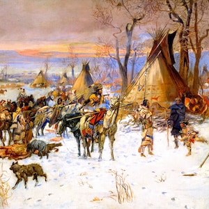 Indian Hunters&#39; Return by Charles Marion Russell Giclee Art Print as Rolled, Stretched or Framed Canvas, Rolled Paper Print + Free Shipping