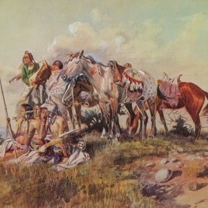Watching for the Smoke Signal by Charles M Russell Giclee Art Print as Rolled, Stretched or Framed Canvas, Rolled Paper Print Free Shipping