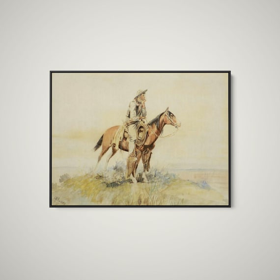 Charles Marion Russell - Cowboy on Horseback, Meditation - Print as Rolled, Stretched or Framed Canvas, Rolled Paper Print + Free Shipping