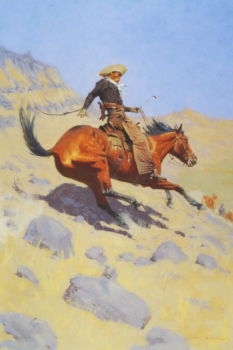 The Cowboy by Frederic Remington Western Giclee Art Print as Rolled, Stretched or Framed Canvas, Rolled or Framed Art Print Ships Free