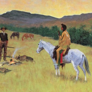 The Questionable Companionship, The Parley by Frederic Remington Giclee as Rolled, Stretched or Framed Canvas, Rolled Paper Art Prints
