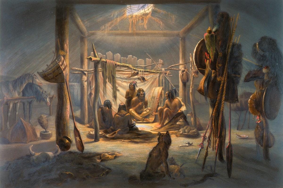 Karl Bodmer - the Interior of the Hut of a Mandan Chief - Print as
