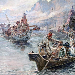 Lewis and Clark Expedition by Charles Marion Russell Giclee Print as Rolled, Stretched or Framed Canvas, Rolled Paper Prints + Free Shipping