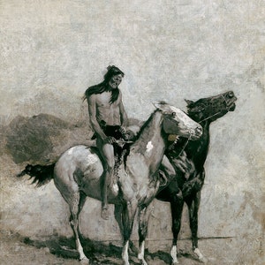 The Fire Eater Slung His Victim Across His Pony by Frederic Remington as Rolled, Stretched or Framed Canvas, Rolled or Framed Art Print