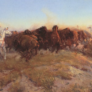 The Surround by Charles M Russell Western Giclee Art Print as Rolled, Stretched or Framed Canvas, Rolled Paper Art Prints + Free Shipping